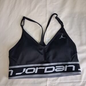 Jordan Sport Indy Womens Light-support Padded Sports Bra Black Logo Spellout XS